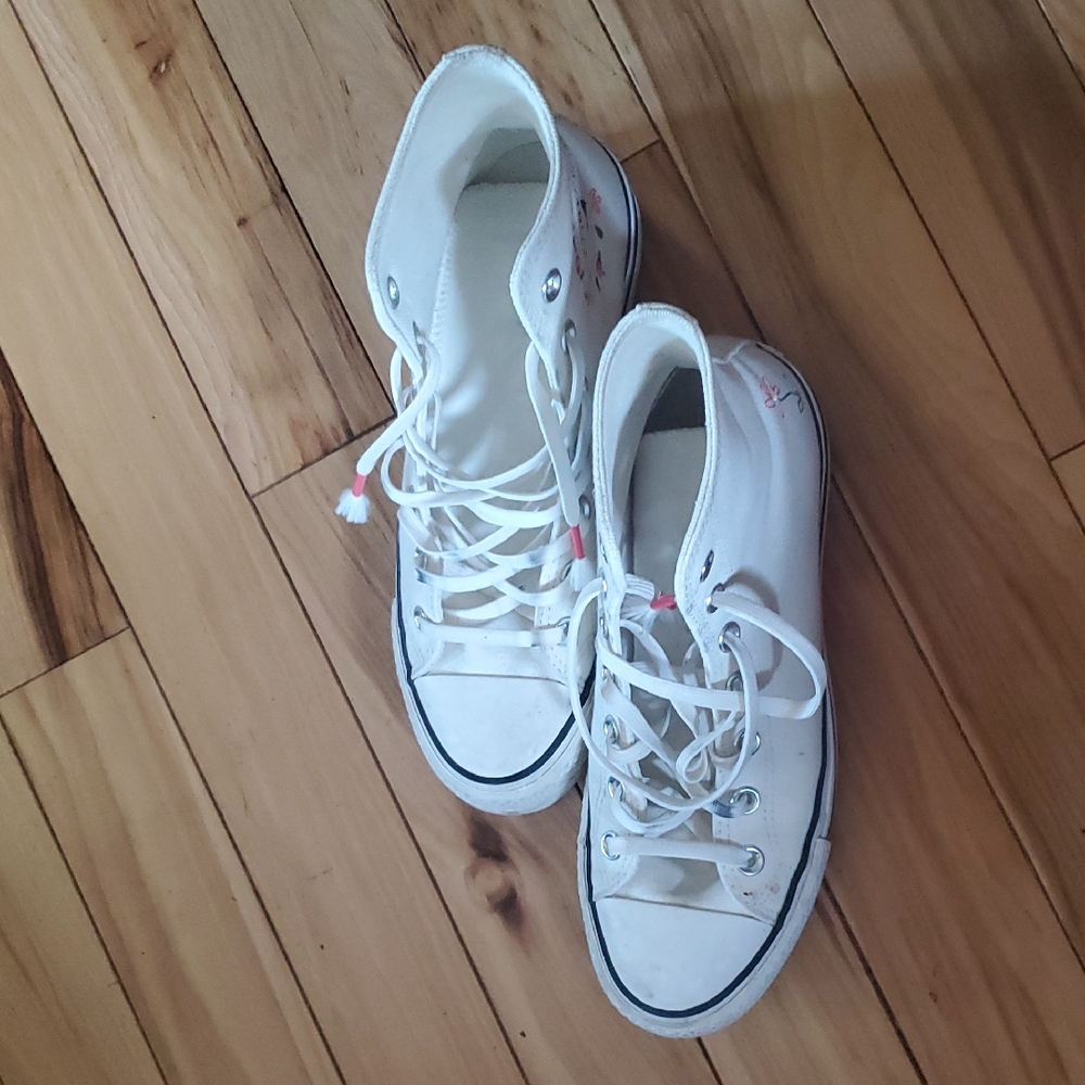 Embroidered White High-Top Converse